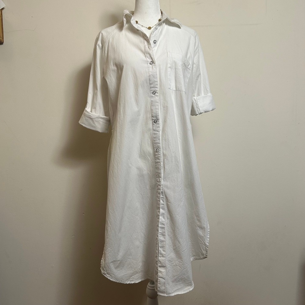 Thread Story Shirt Tunic Dress High Slit White Cotton Minimalist Small